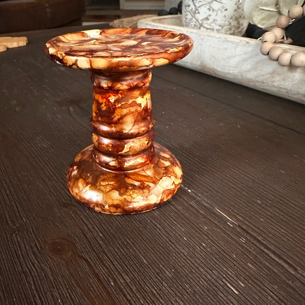 Hand crafted rustic Marble look ceramic Candle Holder shades of Brown - Picture 8 of 9
